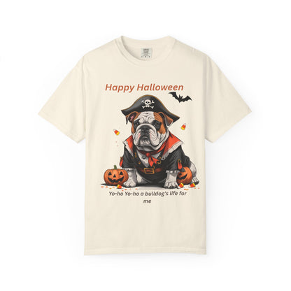 Halloween Bulldog T-Shirt, Unisex Graphic Tee, Funny Dog Shirt, Pirate Costume Top, Pet Lover Gift