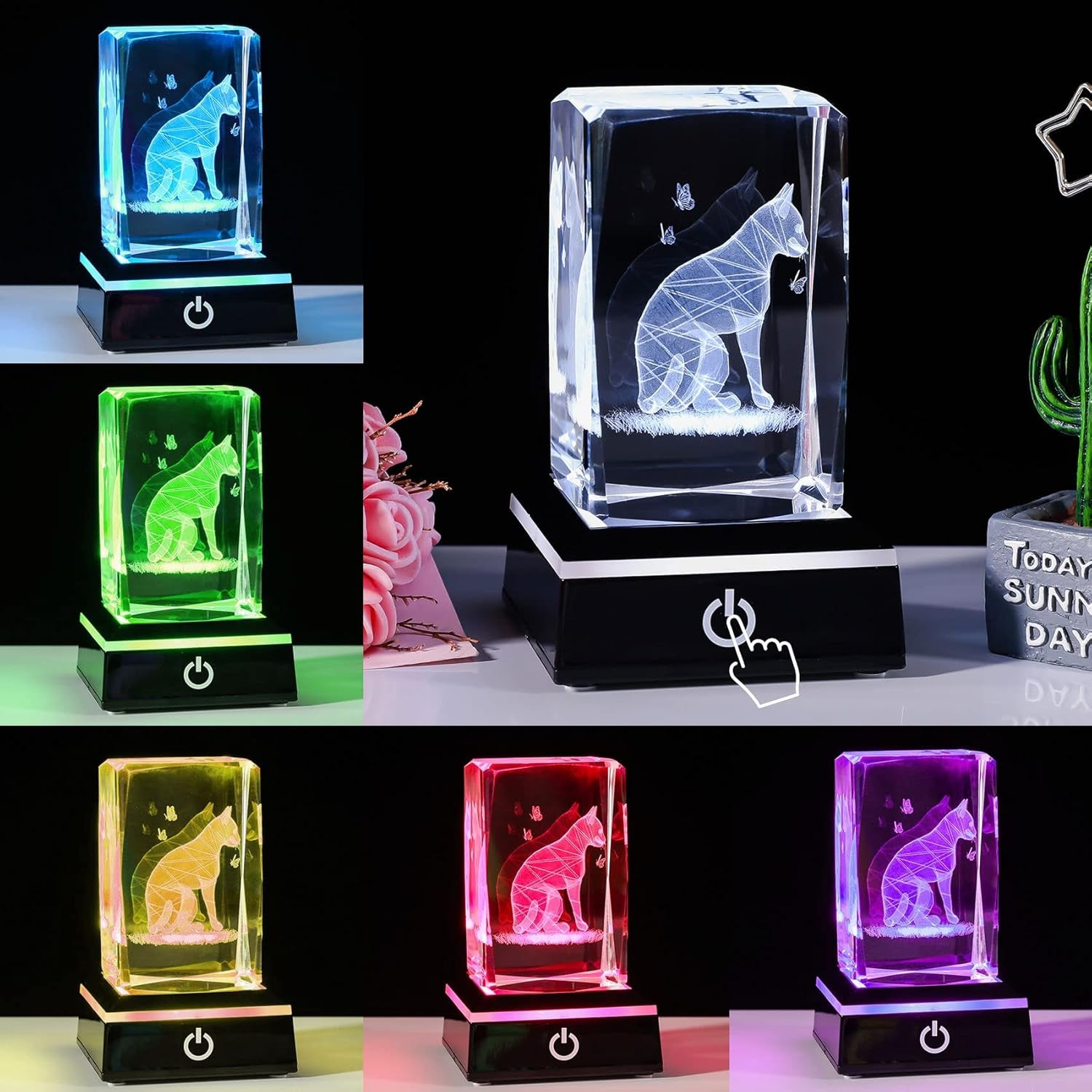Cat Gifts for Cat Lovers Women Girls, 3D Crystals Cat Memorial Figurines Statue Cat Themed Gifts Home Decor Anime Black Pet Loss Gifts Cat Mom Gifts for Women Memorial Birthday Best Friend