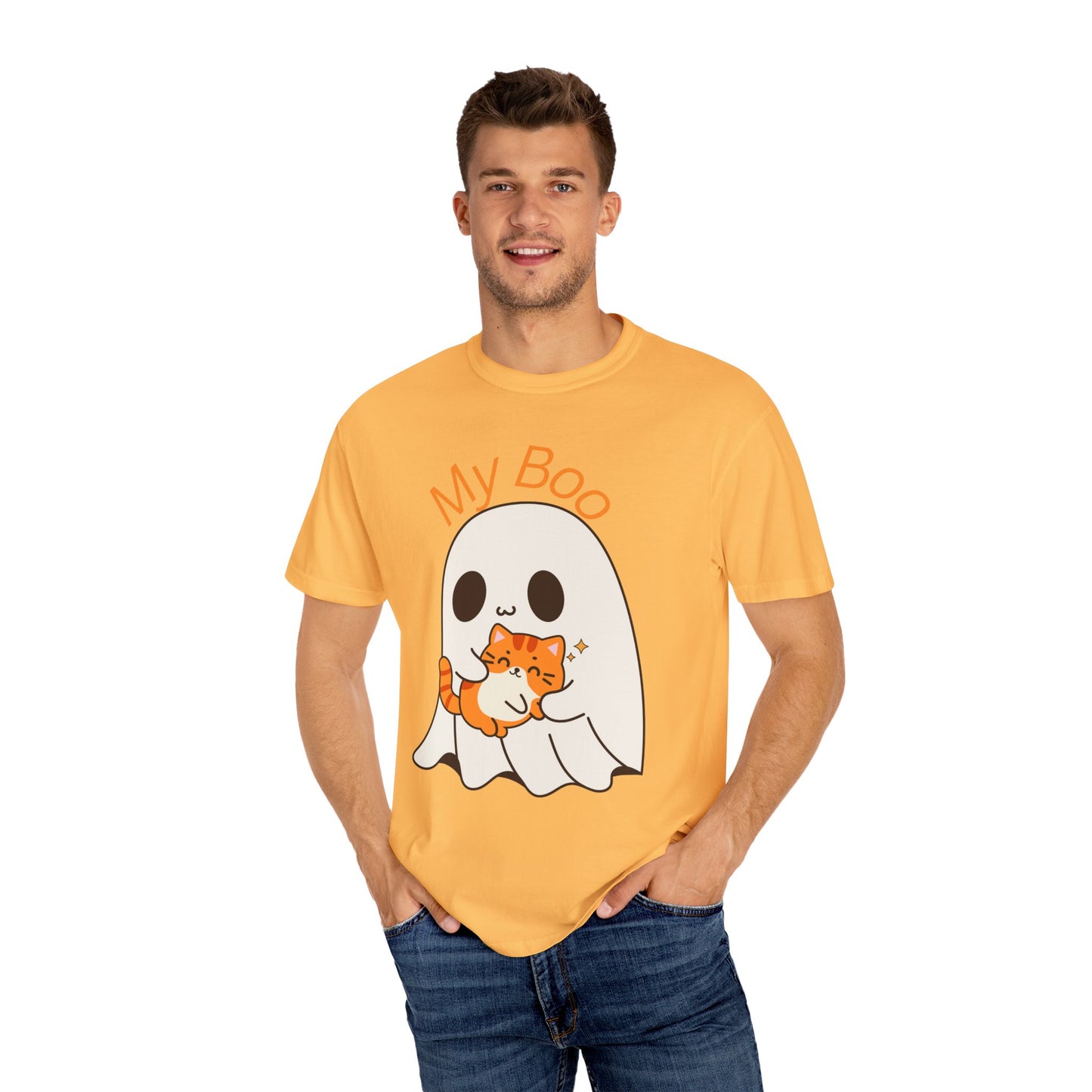 Cute Ghost & Cat Humor Tee, My Boo T-Shirt, Fall Apparel, Halloween Fashion, Gift for Cat Lovers, Unisex Funny Shirt