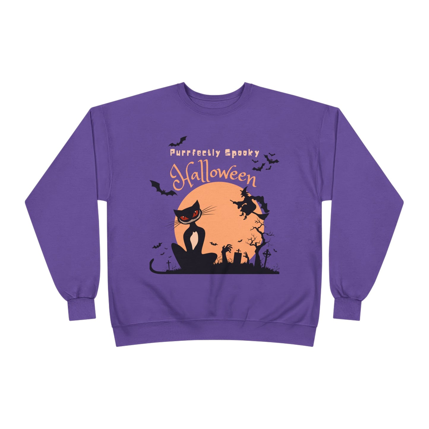Halloween Cat Crewneck Sweatshirt, Spooky Sweatshirt, Eco-Friendly Apparel, Fall Fashion, Unisex Halloween Sweater