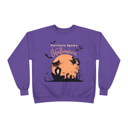Halloween Cat Crewneck Sweatshirt, Spooky Sweatshirt, Eco-Friendly Apparel, Fall Fashion, Unisex Halloween Sweater