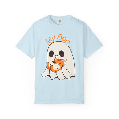 Cute Ghost & Cat Humor Tee, My Boo T-Shirt, Fall Apparel, Halloween Fashion, Gift for Cat Lovers, Unisex Funny Shirt
