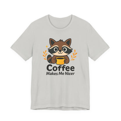 Coffee Lover's Unisex Short Sleeve Tee, Cute Raccoon Shirt, Gift for Coffee Enthusiasts, Casual Wear, Quirky Graphic Tee