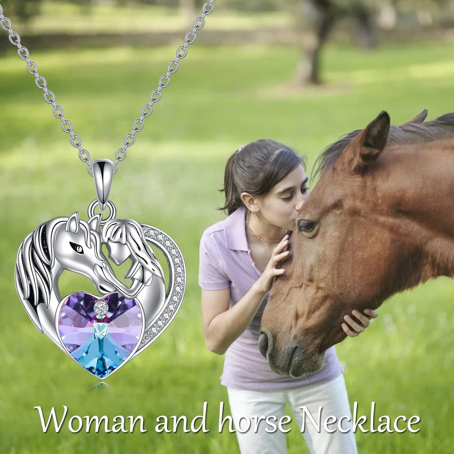 Purple Heart Pendant Necklace for Her Sterling Silver Animal Jewelry
