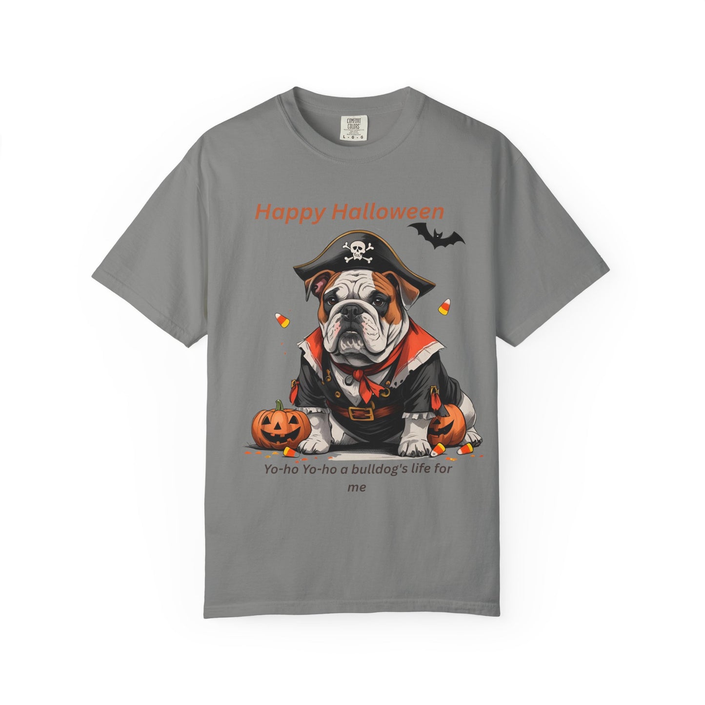 Halloween Bulldog T-Shirt, Unisex Graphic Tee, Funny Dog Shirt, Pirate Costume Top, Pet Lover Gift