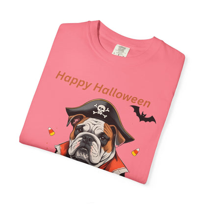 Halloween Bulldog T-Shirt, Unisex Graphic Tee, Funny Dog Shirt, Pirate Costume Top, Pet Lover Gift