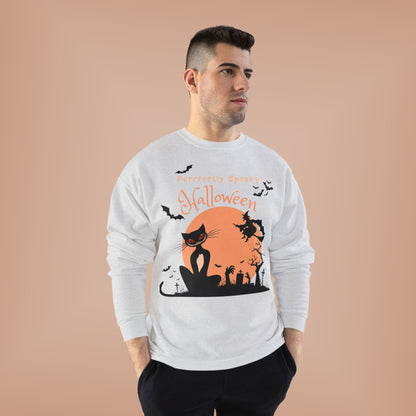 Halloween Cat Crewneck Sweatshirt, Spooky Sweatshirt, Eco-Friendly Apparel, Fall Fashion, Unisex Halloween Sweater