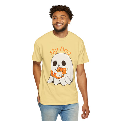 Cute Ghost & Cat Humor Tee, My Boo T-Shirt, Fall Apparel, Halloween Fashion, Gift for Cat Lovers, Unisex Funny Shirt