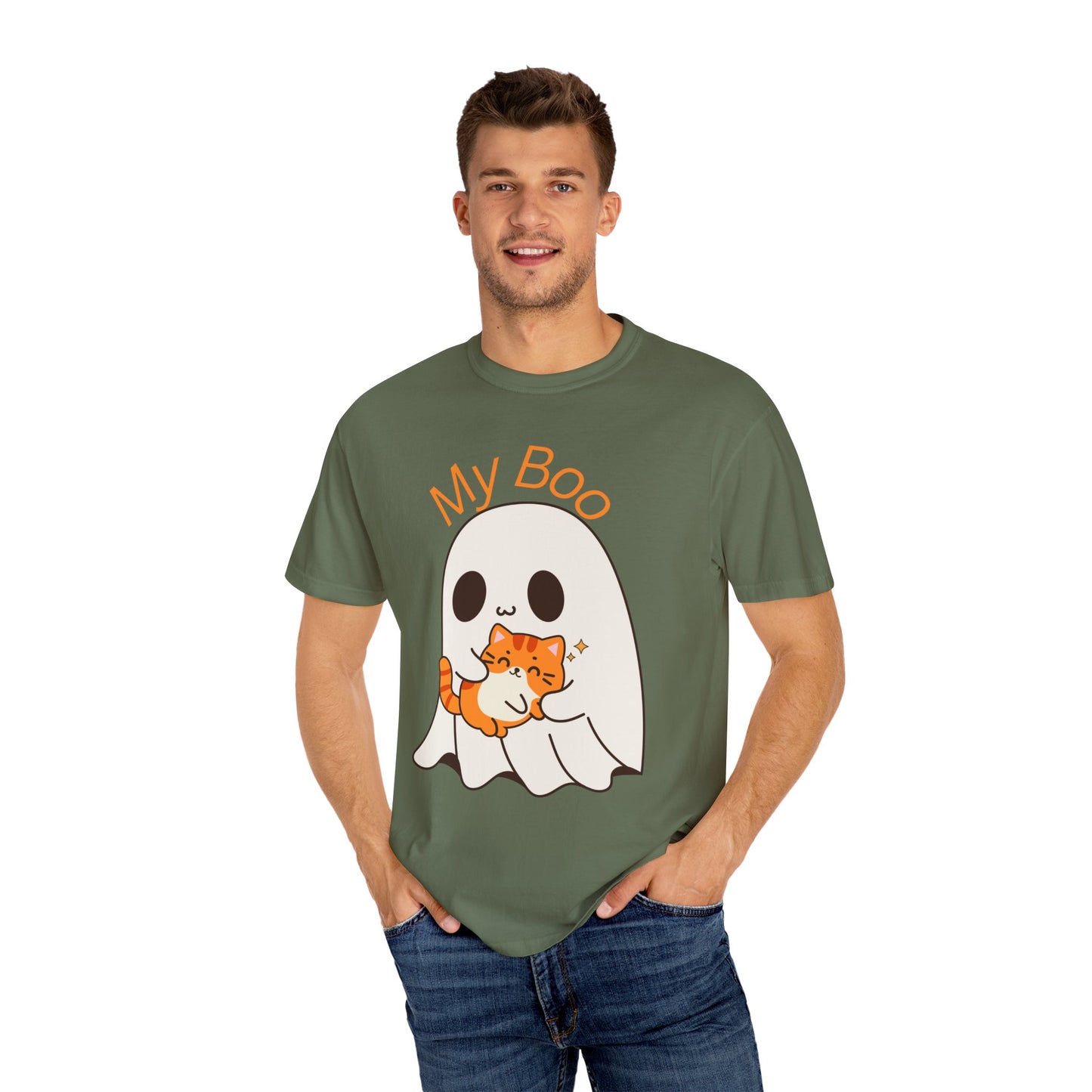 Cute Ghost & Cat Humor Tee, My Boo T-Shirt, Fall Apparel, Halloween Fashion, Gift for Cat Lovers, Unisex Funny Shirt
