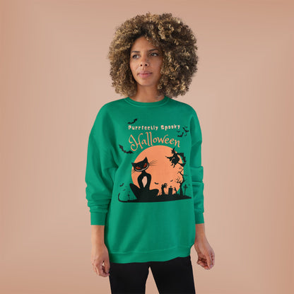 Halloween Cat Crewneck Sweatshirt, Spooky Sweatshirt, Eco-Friendly Apparel, Fall Fashion, Unisex Halloween Sweater