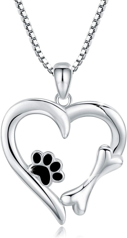 925 Sterling Silver Dog Paw Print/Rabbit/Panda/Frog Necklace Pendant Heart Necklace Jewelry Gifts for Women Ladies Wife Mother Daughter Granddaughter Birthday Christmas
