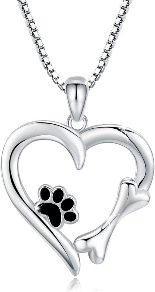 925 Sterling Silver Dog Paw Print/Rabbit/Panda/Frog Necklace Pendant Heart Necklace Jewelry Gifts for Women Ladies Wife Mother Daughter Granddaughter Birthday Christmas
