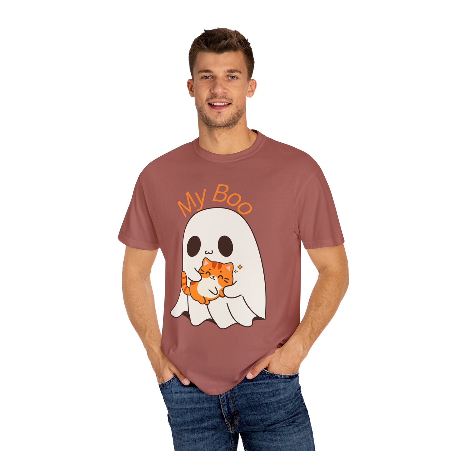 Cute Ghost & Cat Humor Tee, My Boo T-Shirt, Fall Apparel, Halloween Fashion, Gift for Cat Lovers, Unisex Funny Shirt