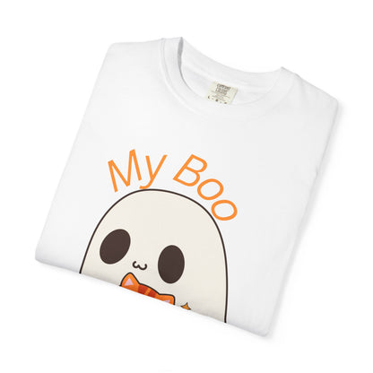 Cute Ghost & Cat Humor Tee, My Boo T-Shirt, Fall Apparel, Halloween Fashion, Gift for Cat Lovers, Unisex Funny Shirt