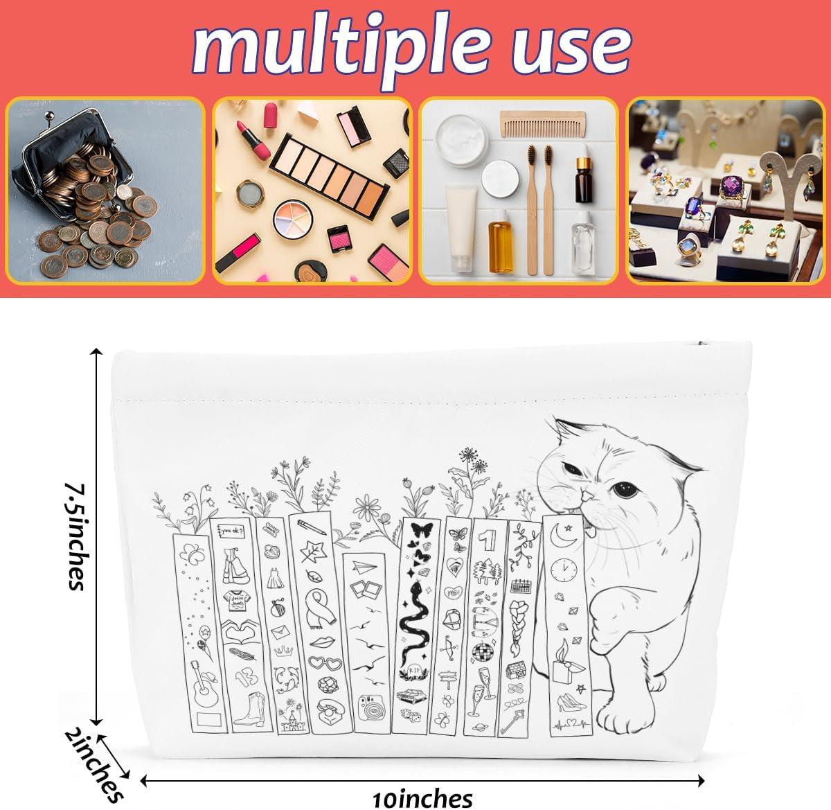 Cat Gifts for Cat Lovers Cute Cat Makeup Bag Book Lovers Gifts Inspired Music Lover Gifts Singer Merch for Women Friends Cat Mom Cat Lady Bookish Book Club Gifts Birthday Graduation Cosmetic Bag