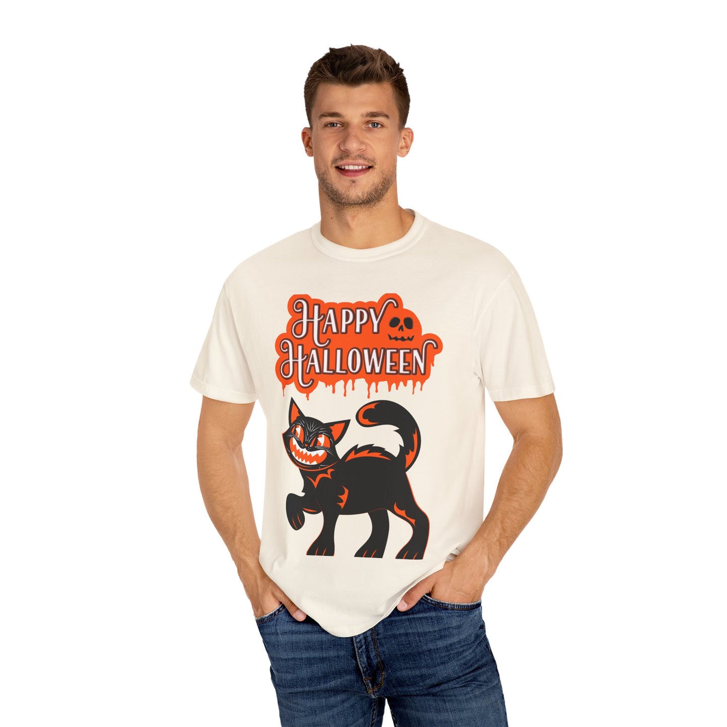 Halloween Cat T-Shirt, Spooky Apparel, Unisex Costume Tee, Fall Fashion, Halloween Party Wear, Fun Trick or Treat Shirt