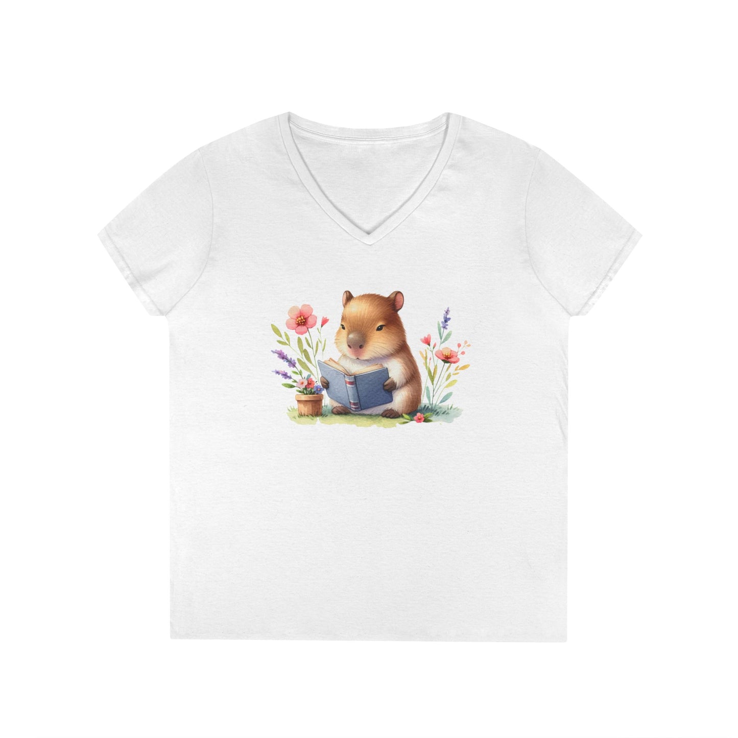Whimsical Reading Animal V-Neck T-Shirt, Cute Animal Tee, Gift for Book Lovers, Funny T-Shirt, Nature Lover Outfit, Spring Fashion