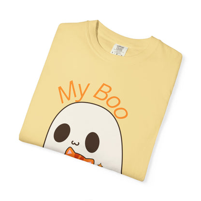 Cute Ghost & Cat Humor Tee, My Boo T-Shirt, Fall Apparel, Halloween Fashion, Gift for Cat Lovers, Unisex Funny Shirt