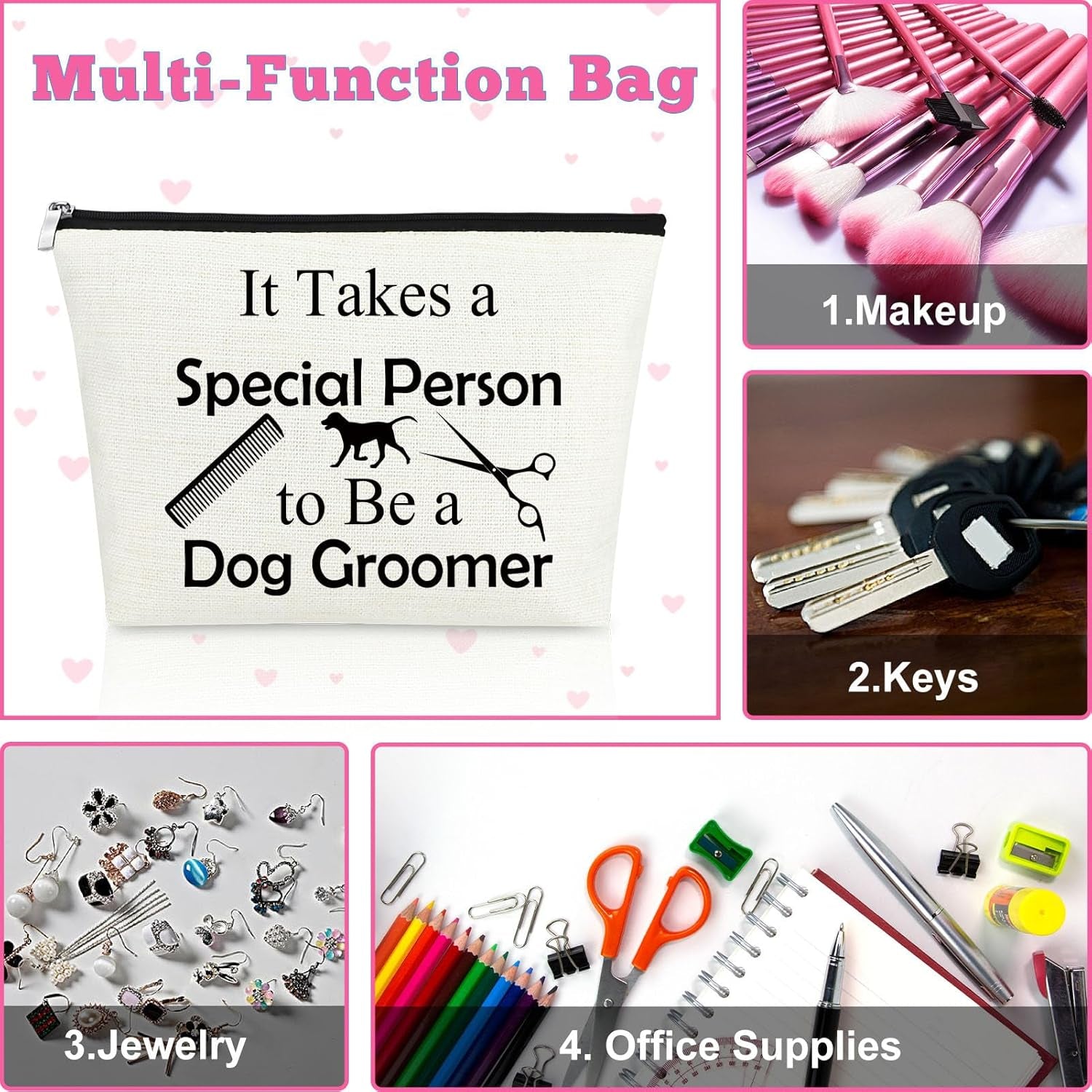 Dog Groomer Gifts Makeup Bag Dog Groomer Themed Gifts Pet Hair Stylist Appreciation Cosmetic Bag Christmas Thanksgiving Birthday Present for Hairdresser Travel Pouch