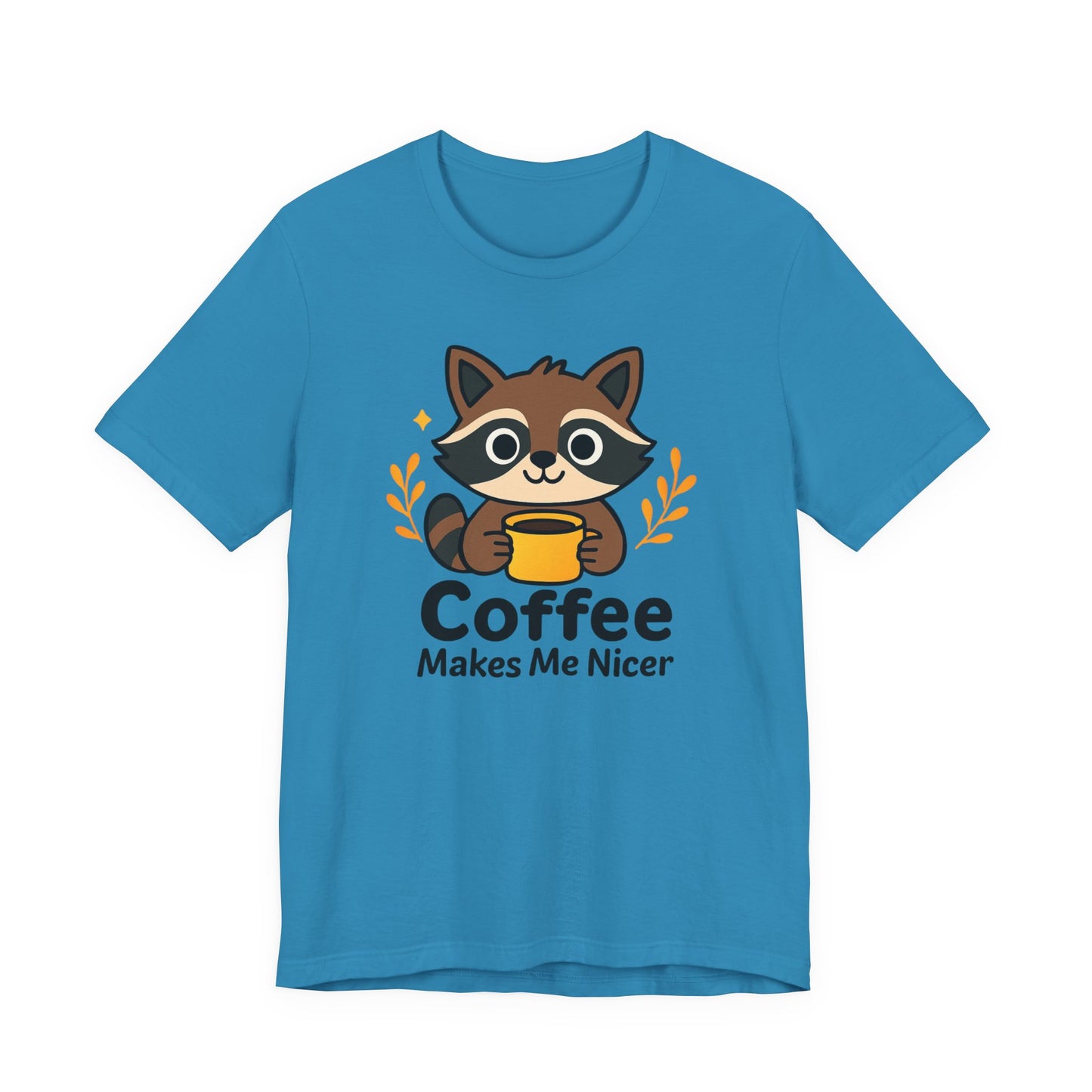 Coffee Lover's Unisex Short Sleeve Tee, Cute Raccoon Shirt, Gift for Coffee Enthusiasts, Casual Wear, Quirky Graphic Tee
