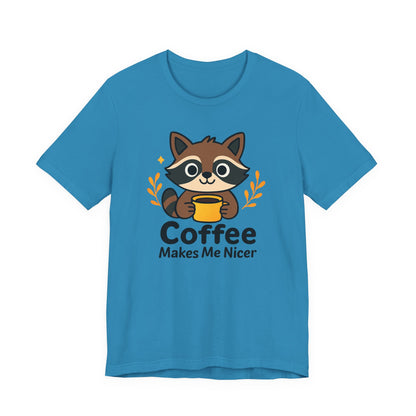 Coffee Lover's Unisex Short Sleeve Tee, Cute Raccoon Shirt, Gift for Coffee Enthusiasts, Casual Wear, Quirky Graphic Tee