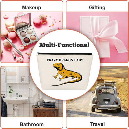 Bearded Animal Gift Makeup Bag Animal Reptile Gift Fors Women Cosmetic Bag Funny Gift Bearded Animals Themed Graduation Christmas Birthday Present for Friend Travel Pouch