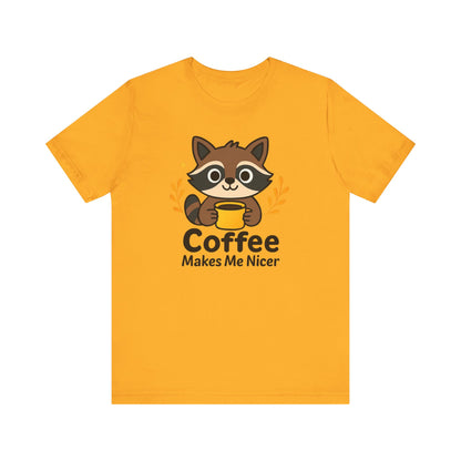 Coffee Lover's Unisex Short Sleeve Tee, Cute Raccoon Shirt, Gift for Coffee Enthusiasts, Casual Wear, Quirky Graphic Tee