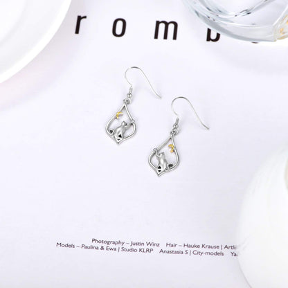 Cat Earrings for Women Sterling Silver Cat Moon Dangle Drop Hooks Earrings Animal Cat Jewelry Pet Gifts for Cat Lovers Mom Birthday