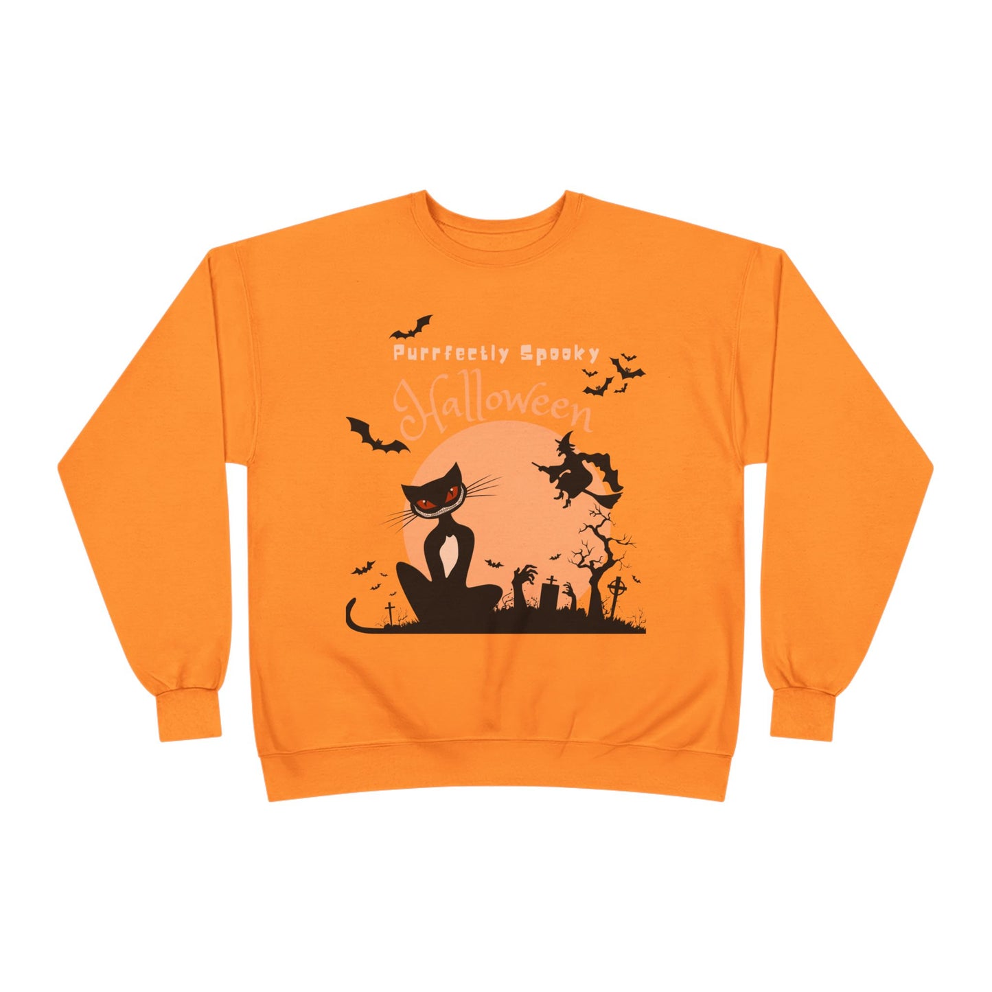 Halloween Cat Crewneck Sweatshirt, Spooky Sweatshirt, Eco-Friendly Apparel, Fall Fashion, Unisex Halloween Sweater