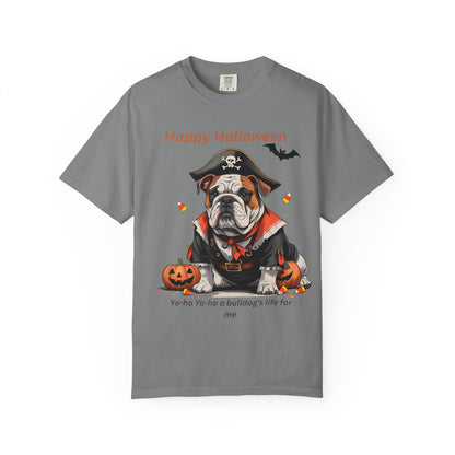Halloween Bulldog T-Shirt, Unisex Graphic Tee, Funny Dog Shirt, Pirate Costume Top, Pet Lover Gift