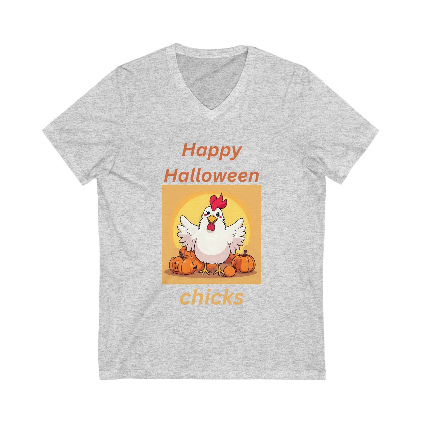 Halloween Chicken V-Neck Tee - Happy Halloween Chicks Shirt for Fall Celebration, Festive T-Shirt, Cute Halloween Apparel, Trick or Treat