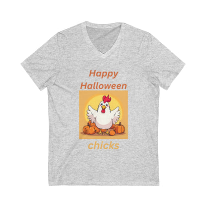 Halloween Chicken V-Neck Tee - Happy Halloween Chicks Shirt for Fall Celebration, Festive T-Shirt, Cute Halloween Apparel, Trick or Treat