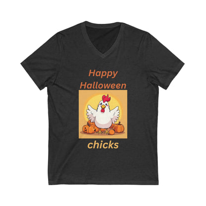 Halloween Chicken V-Neck Tee - Happy Halloween Chicks Shirt for Fall Celebration, Festive T-Shirt, Cute Halloween Apparel, Trick or Treat