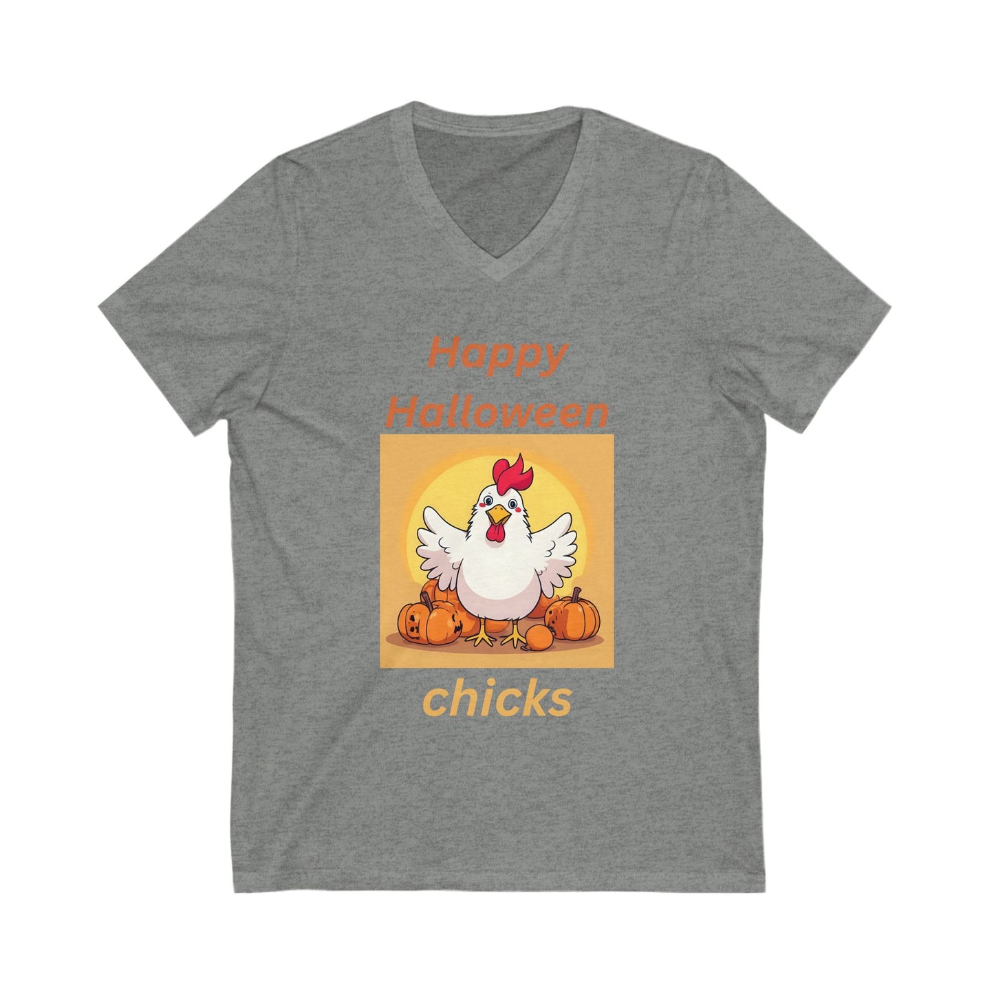 Halloween Chicken V-Neck Tee - Happy Halloween Chicks Shirt for Fall Celebration, Festive T-Shirt, Cute Halloween Apparel, Trick or Treat