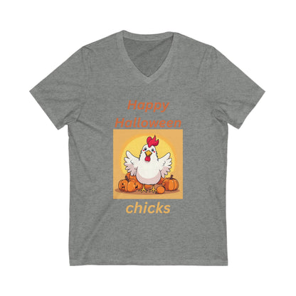 Halloween Chicken V-Neck Tee - Happy Halloween Chicks Shirt for Fall Celebration, Festive T-Shirt, Cute Halloween Apparel, Trick or Treat