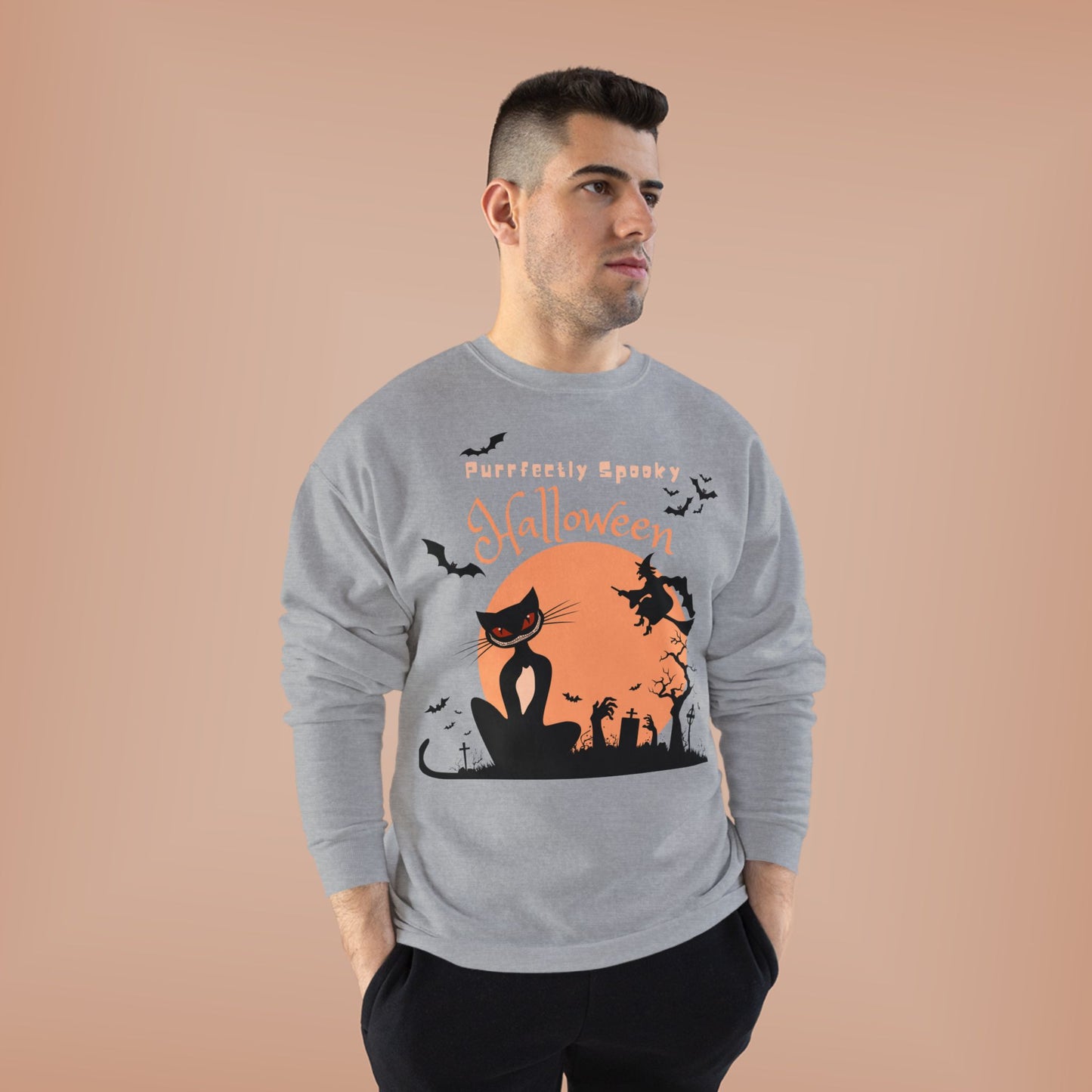 Halloween Cat Crewneck Sweatshirt, Spooky Sweatshirt, Eco-Friendly Apparel, Fall Fashion, Unisex Halloween Sweater