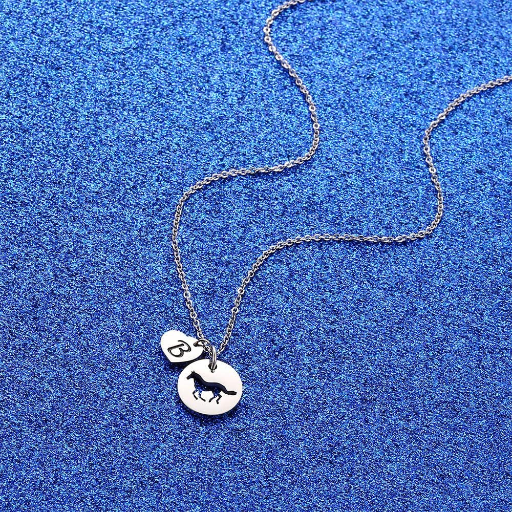 Horse Gifts for Girls - Stainless Steel Heart Initial A-Z Necklace, Dainty Jewelry for Women, Teen Girls, Horse Lovers