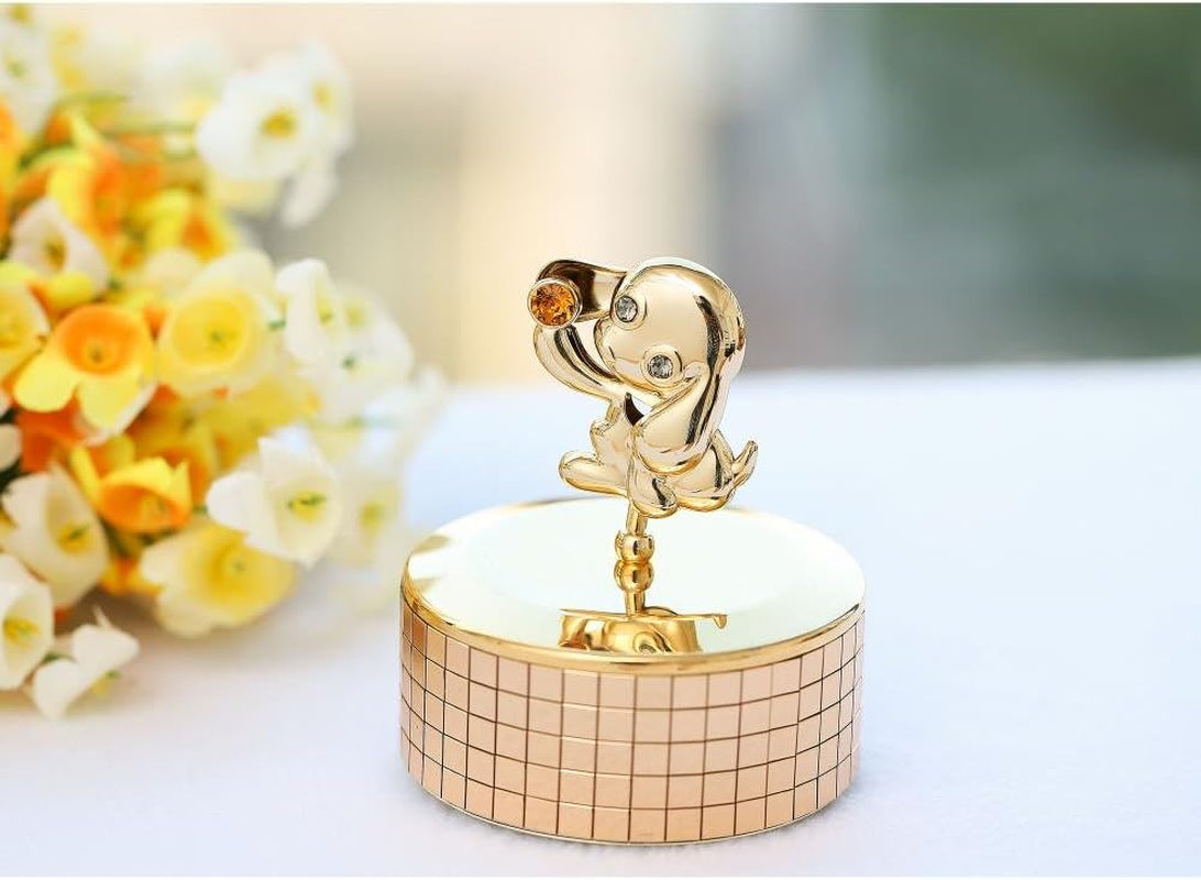 24K Gold Plated Puppy Dog Music Box, Plays Memory – Gold Tabletop Ornament W/Crystals Showpiece for Home Living Room Decor – Best for Mothers Day, for Mom, Grandma, Musician