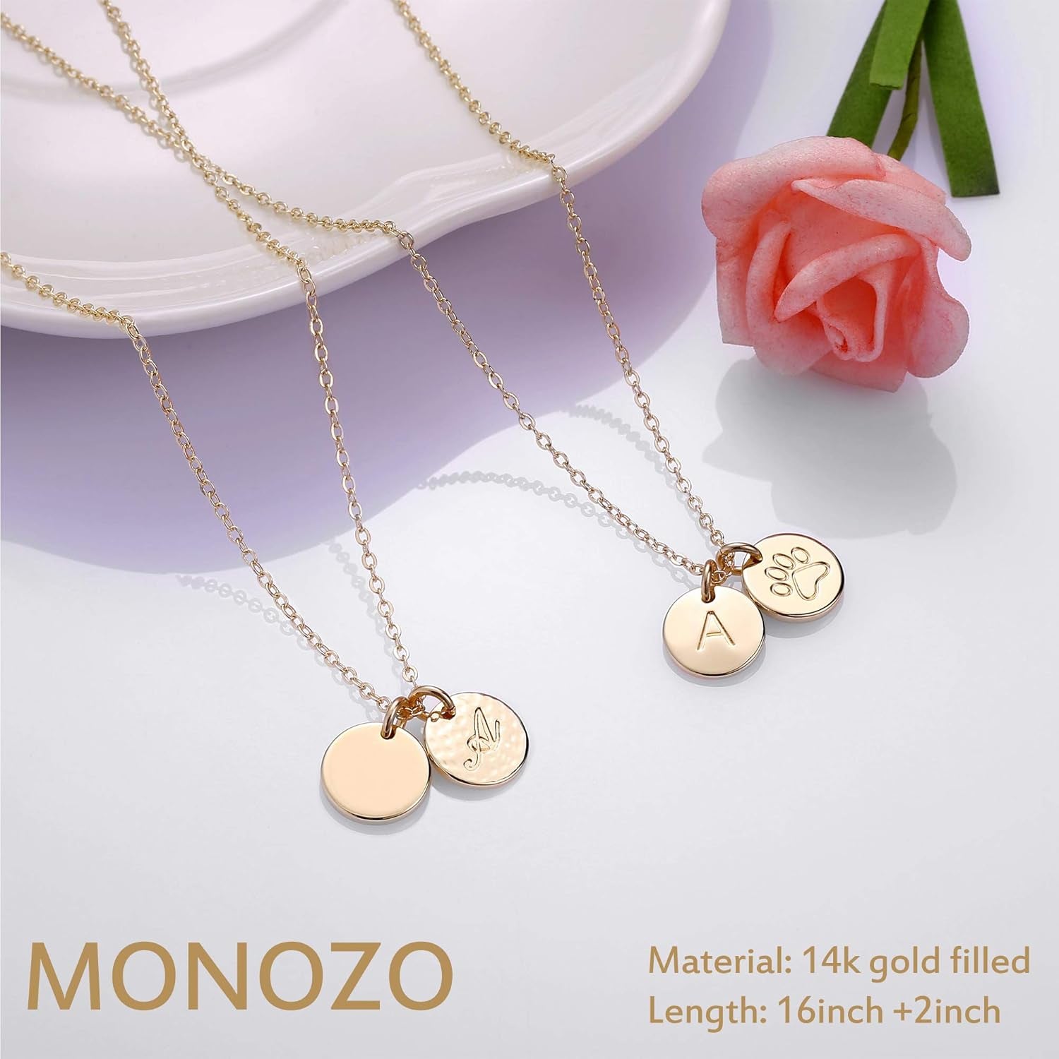 Dog Mom Gifts for Women Necklace, 14K Gold Filled Dog Mom Gifts Letter Initial Necklace Women Girls Alphabet Disc Puppy Paw Print Necklace Pet Dog Lovers Gifts for Dog Mom