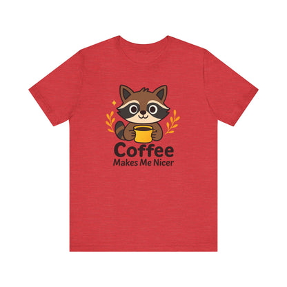 Coffee Lover's Unisex Short Sleeve Tee, Cute Raccoon Shirt, Gift for Coffee Enthusiasts, Casual Wear, Quirky Graphic Tee