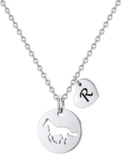 Horse Gifts for Girls - Stainless Steel Heart Initial A-Z Necklace, Dainty Jewelry for Women, Teen Girls, Horse Lovers