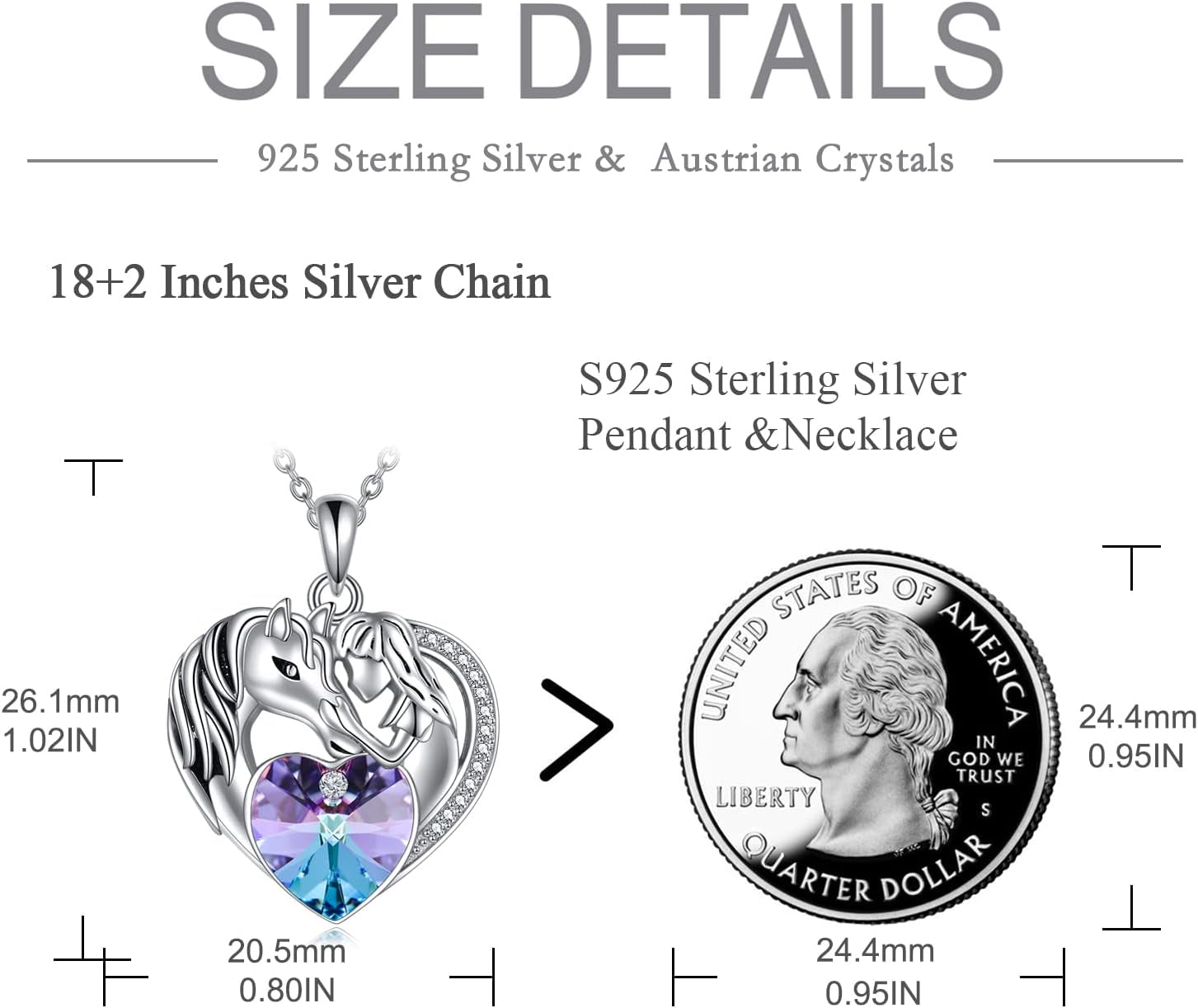 Purple Heart Pendant Necklace for Her Sterling Silver Animal Jewelry