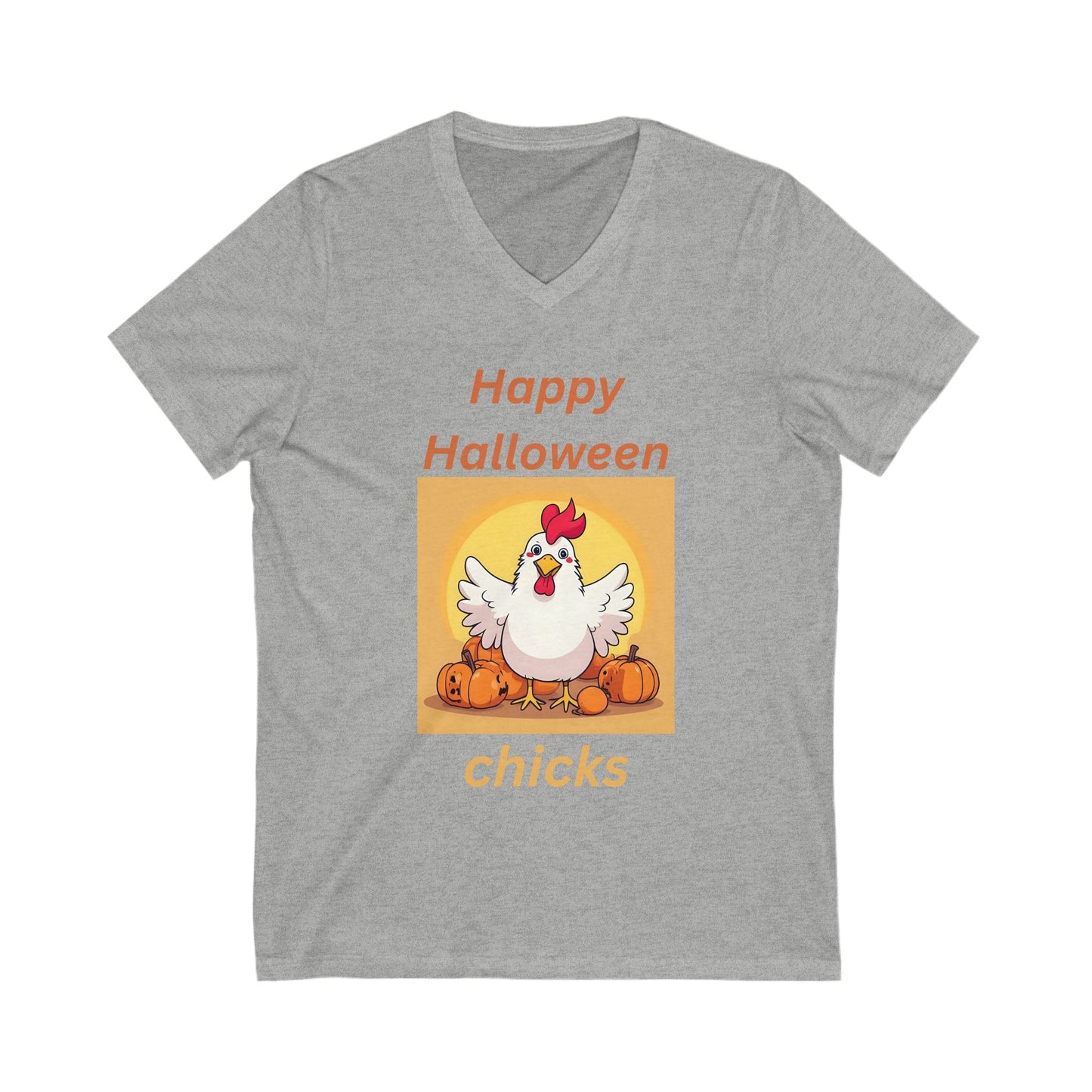Halloween Chicken V-Neck Tee - Happy Halloween Chicks Shirt for Fall Celebration, Festive T-Shirt, Cute Halloween Apparel, Trick or Treat