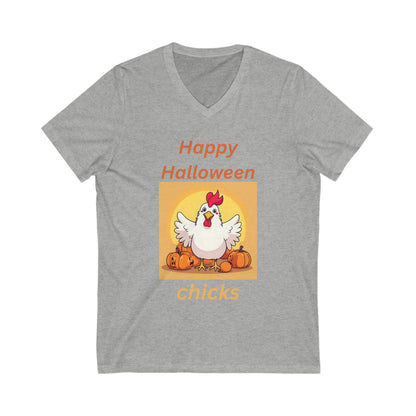 Halloween Chicken V-Neck Tee - Happy Halloween Chicks Shirt for Fall Celebration, Festive T-Shirt, Cute Halloween Apparel, Trick or Treat