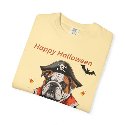 Halloween Bulldog T-Shirt, Unisex Graphic Tee, Funny Dog Shirt, Pirate Costume Top, Pet Lover Gift