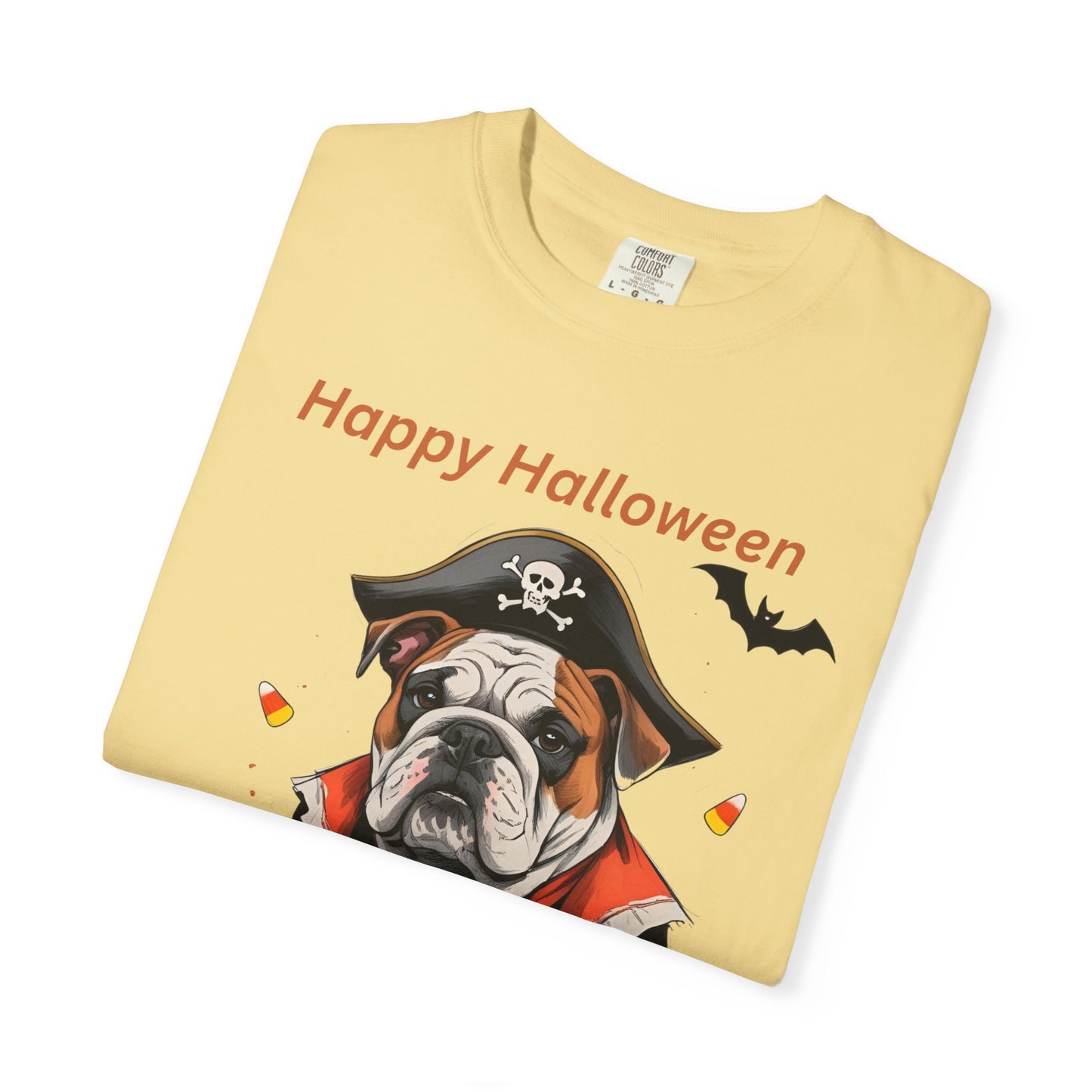 Halloween Bulldog T-Shirt, Unisex Graphic Tee, Funny Dog Shirt, Pirate Costume Top, Pet Lover Gift