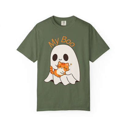 Cute Ghost & Cat Humor Tee, My Boo T-Shirt, Fall Apparel, Halloween Fashion, Gift for Cat Lovers, Unisex Funny Shirt