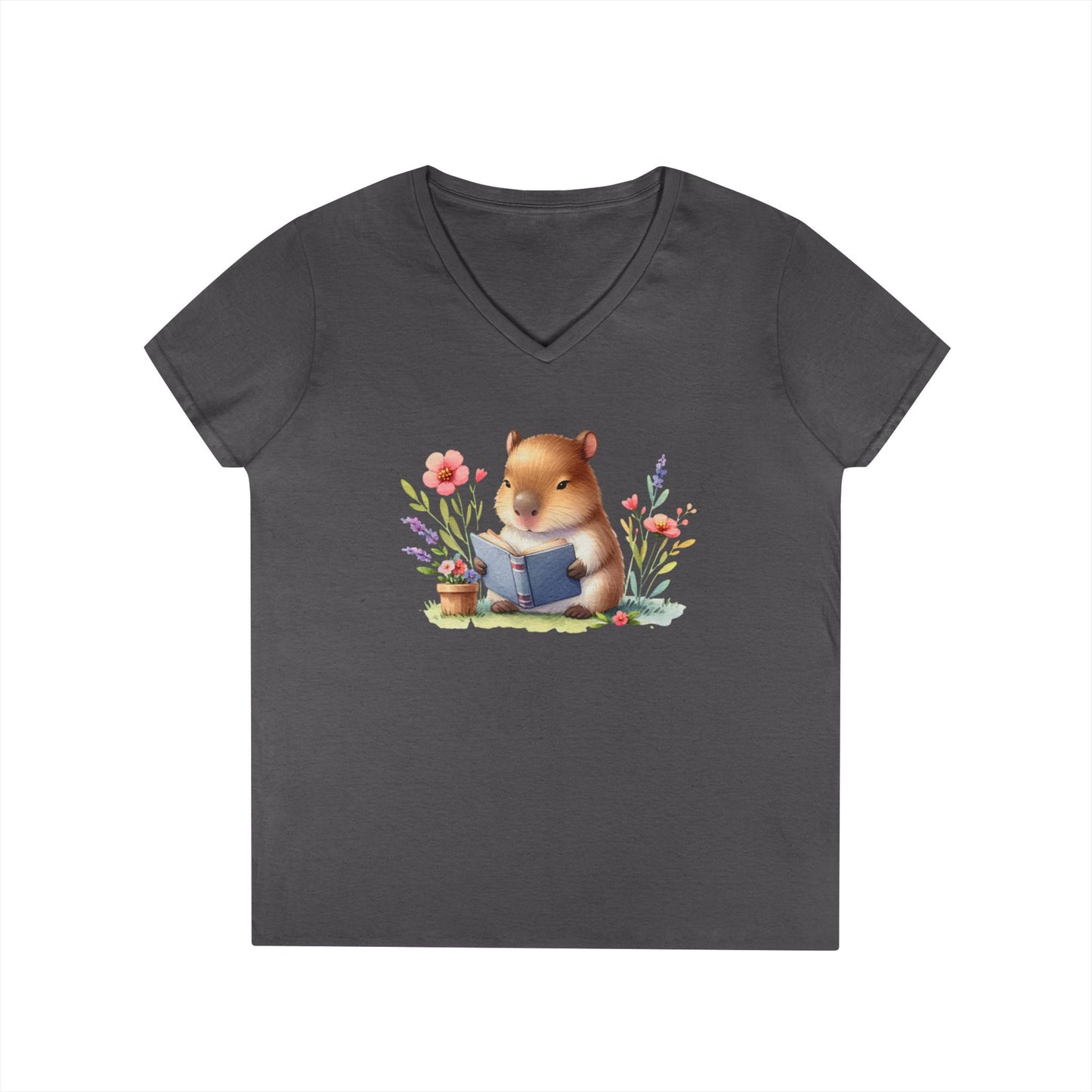 Whimsical Reading Animal V-Neck T-Shirt, Cute Animal Tee, Gift for Book Lovers, Funny T-Shirt, Nature Lover Outfit, Spring Fashion