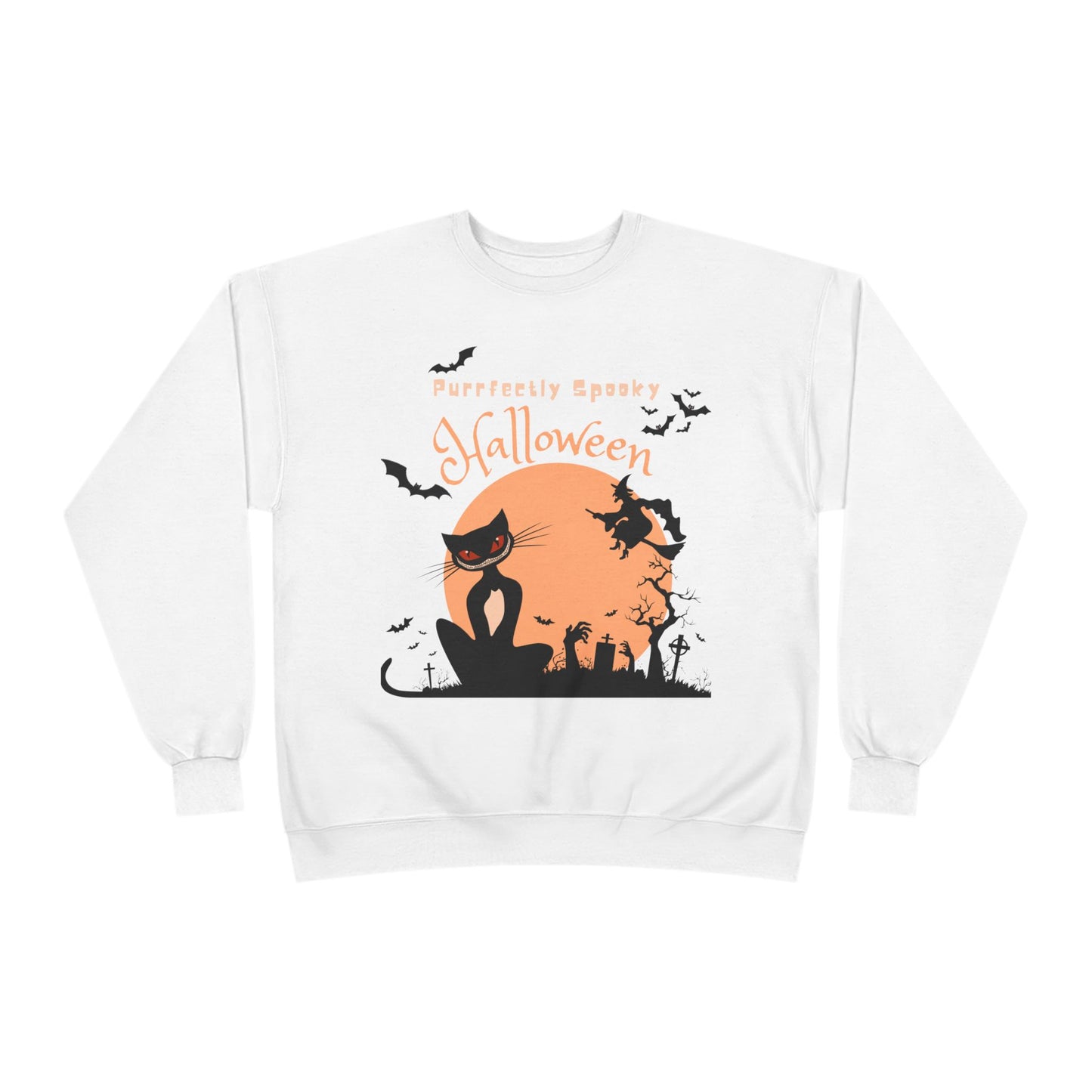 Halloween Cat Crewneck Sweatshirt, Spooky Sweatshirt, Eco-Friendly Apparel, Fall Fashion, Unisex Halloween Sweater