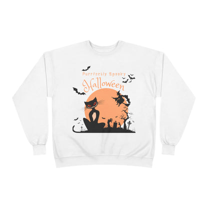 Halloween Cat Crewneck Sweatshirt, Spooky Sweatshirt, Eco-Friendly Apparel, Fall Fashion, Unisex Halloween Sweater